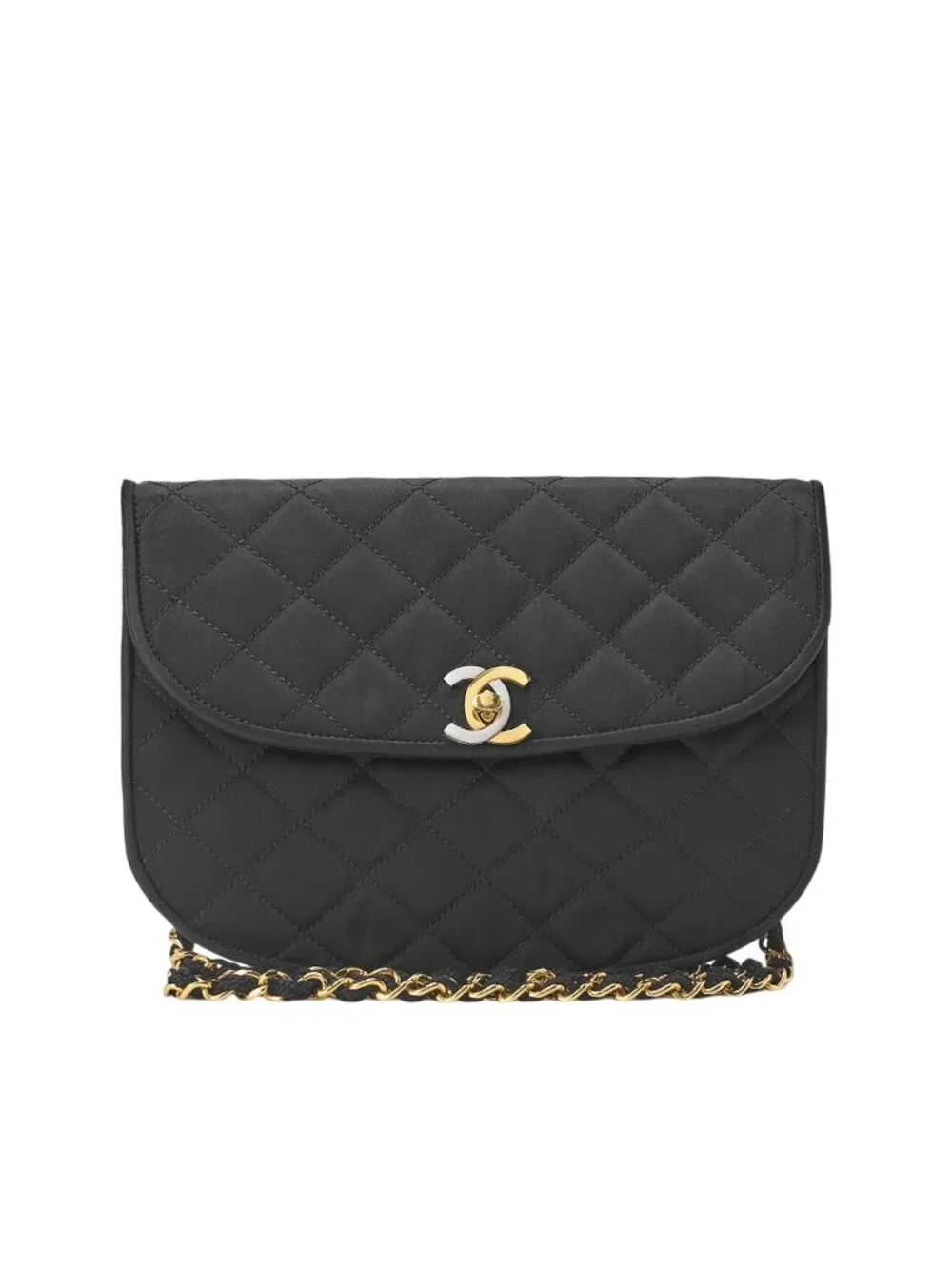 Chanel Quilted Paris Limited Chain Shoulder Satin Black with Gold and Silver - Picture 1 of 10